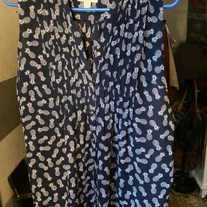 Charter Club Dark Blue sleeveless Rayon Top with Hip Pineapple Design